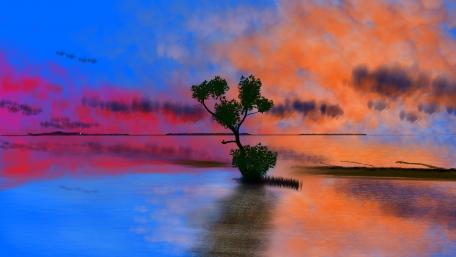 Serenity in the Sunset Horizon wallpaper