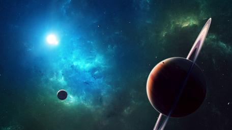 Mystical Ringed Planet in Vast Universe wallpaper