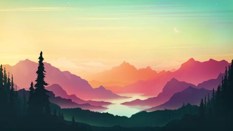 Sunset Serenity in a Fantasy Valley Landscape wallpaper