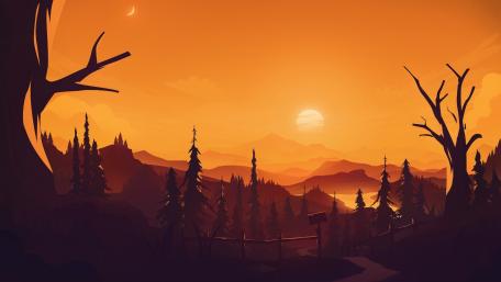 Sunset Serenity in a Minimalist Fantasy Landscape wallpaper