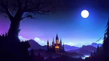 Gothic Castle Under Full Moon Magic wallpaper
