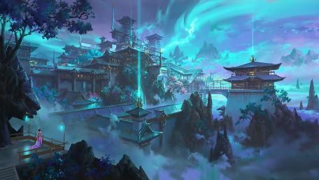 Mystical Fantasy City Amidst the Clouds wallpaper