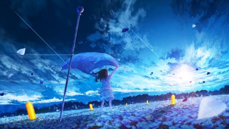 Ethereal Anime Girl in Blue Field wallpaper