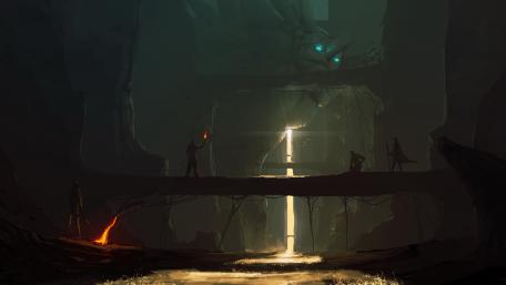 Shadowed Cavern with Mysterious Glow wallpaper