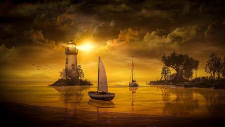 Lighthouse of Dreams at Sunset wallpaper
