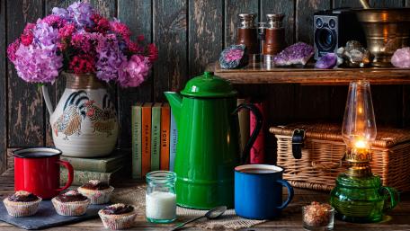 Cozy Coffee Moments in Still Life Artistry wallpaper