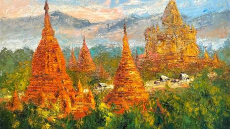 Majestic Temples at Sunset Glow wallpaper