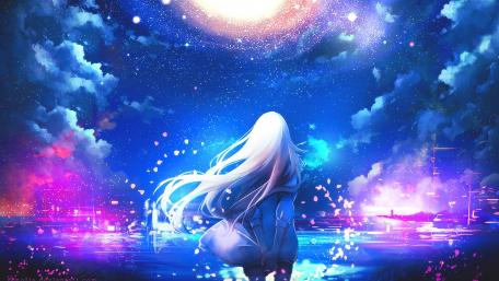 Starry Night Reverie with Anime Maiden wallpaper