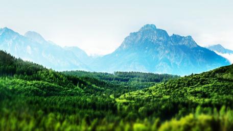 Majestic Mountain Bliss in Tilt Shift Style wallpaper