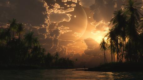 Twilight Serenity in a Futuristic Oasis wallpaper