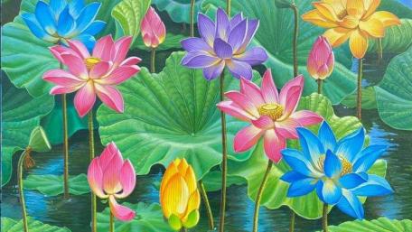 Vibrant Lotus Symphony in Bloom wallpaper