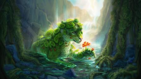 Green gentle tiger fantasy art wallpaper