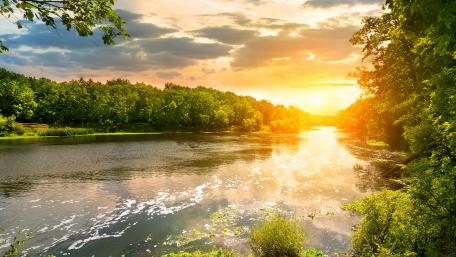 Radiant River Sunrise Serenity wallpaper