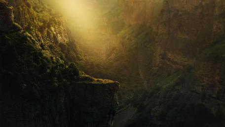 Majestic Mountain Valley in Golden Light wallpaper