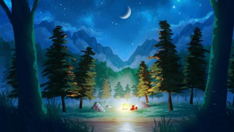 Moonlit Anime Campfire Scene wallpaper