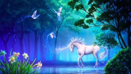 Mystical Unicorn in an Enchanted Forest wallpaper