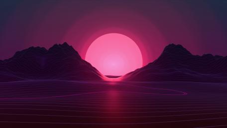 Neon Sunset Over Digital Mountains wallpaper