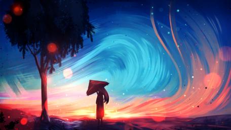 Girl with umbrella wallpaper