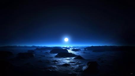 Twilight Moon Over Serene Landscape wallpaper