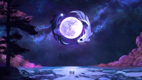 Koi fish in the moonlight wallpaper
