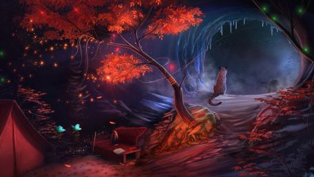 Whimsical Dreamland Adventure Through the Enchanted Cave wallpaper