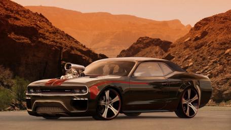 Bold Dodge Challenger in a Desert Landscape wallpaper