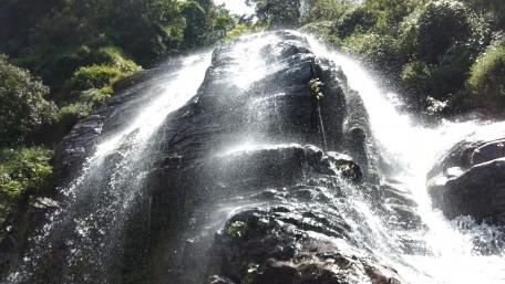 Majestic Waterfall Cascading Over Rocks in Lush Forest wallpaper