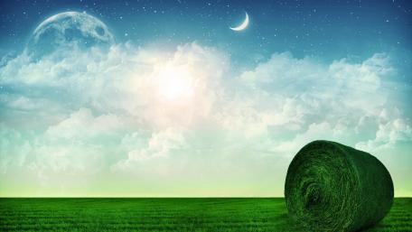 Whimsical Moonlit Night Over Haystacks wallpaper