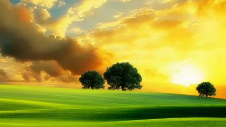 Golden Sunset Over Rolling Green Hills wallpaper