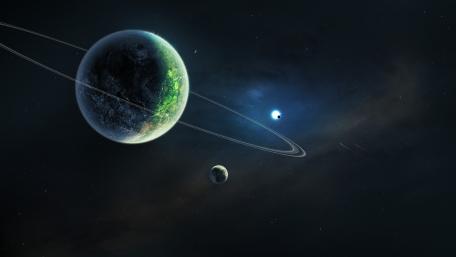 Enigmatic Ringed Planet and Moon wallpaper