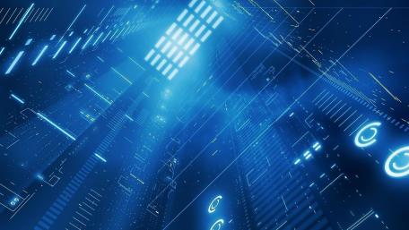 Futuristic Blue Digital Landscape wallpaper