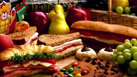 Delicious Sandwiches and Fresh Fruits Wallpaper wallpaper