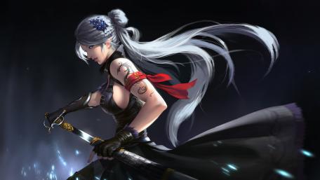 Warrior Girl With Sword in the Night wallpaper