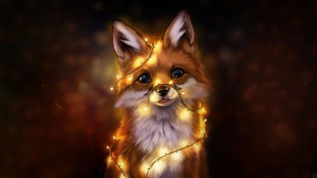 Enchanted Fox Amidst Twinkling Lights wallpaper