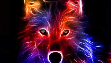 Neon Fantasy Wolf in Vivid Hues wallpaper