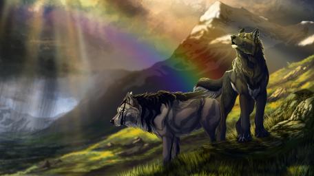 Wolves of the Rainbow Realm wallpaper