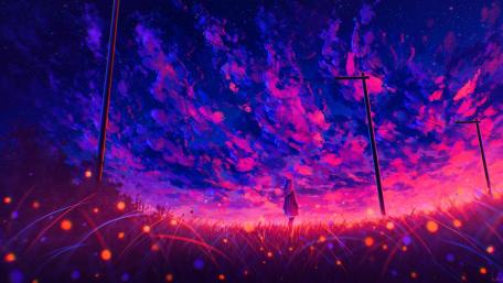 Anime Night Skies in Pink Dreams wallpaper