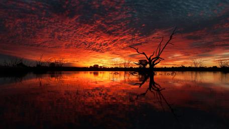 Fiery Sunset Over Tranquil Waters wallpaper