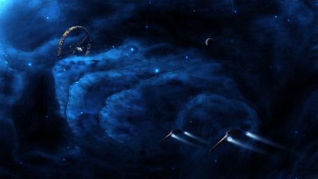 Majestic Spaceport in a Cosmic Realm wallpaper