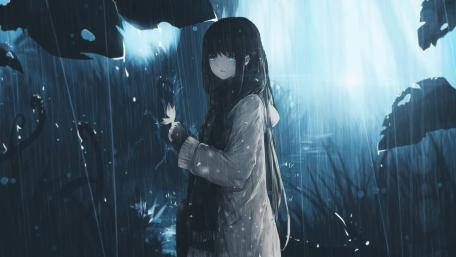 Sad Anime Girl in Rain wallpaper