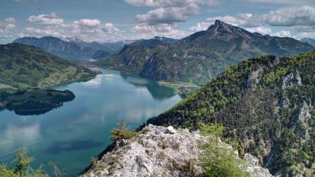 Majestic Mountains and Serene Waterscape wallpaper