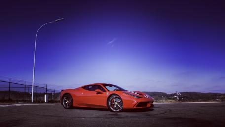 Sleek Ferrari 458 Speciale in Nighttime Elegance wallpaper