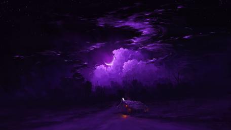 Moonlit Fantasy Cottage wallpaper