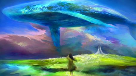 Whimsical Storm Beneath a Giant Whale wallpaper