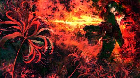 Crimson Elegance in Anime Art wallpaper