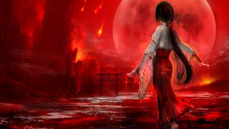 Crimson Moonlight at the Torii Gate wallpaper