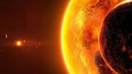 Fiery Celestial Bodies in Space wallpaper