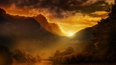 Sunset Serenity Over Mountain Valley wallpaper