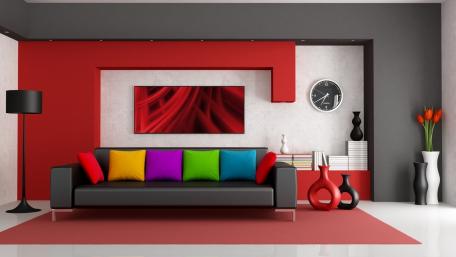 Modern Living Room Sophistication with Vibrant Accents wallpaper