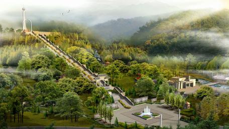 Mystical Oriental Cityscape in Misty Mountains wallpaper